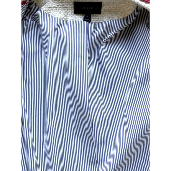 J.Crew Lady Jacket Blazer Tweed Cropped Fringe Fringy White Red Navy Blue Size 6 - Picture 9 of 13